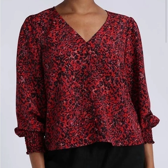 Sanctuary Tops - Sanctuary Red and Black V Neck Harmony Blouse in Surreal XS